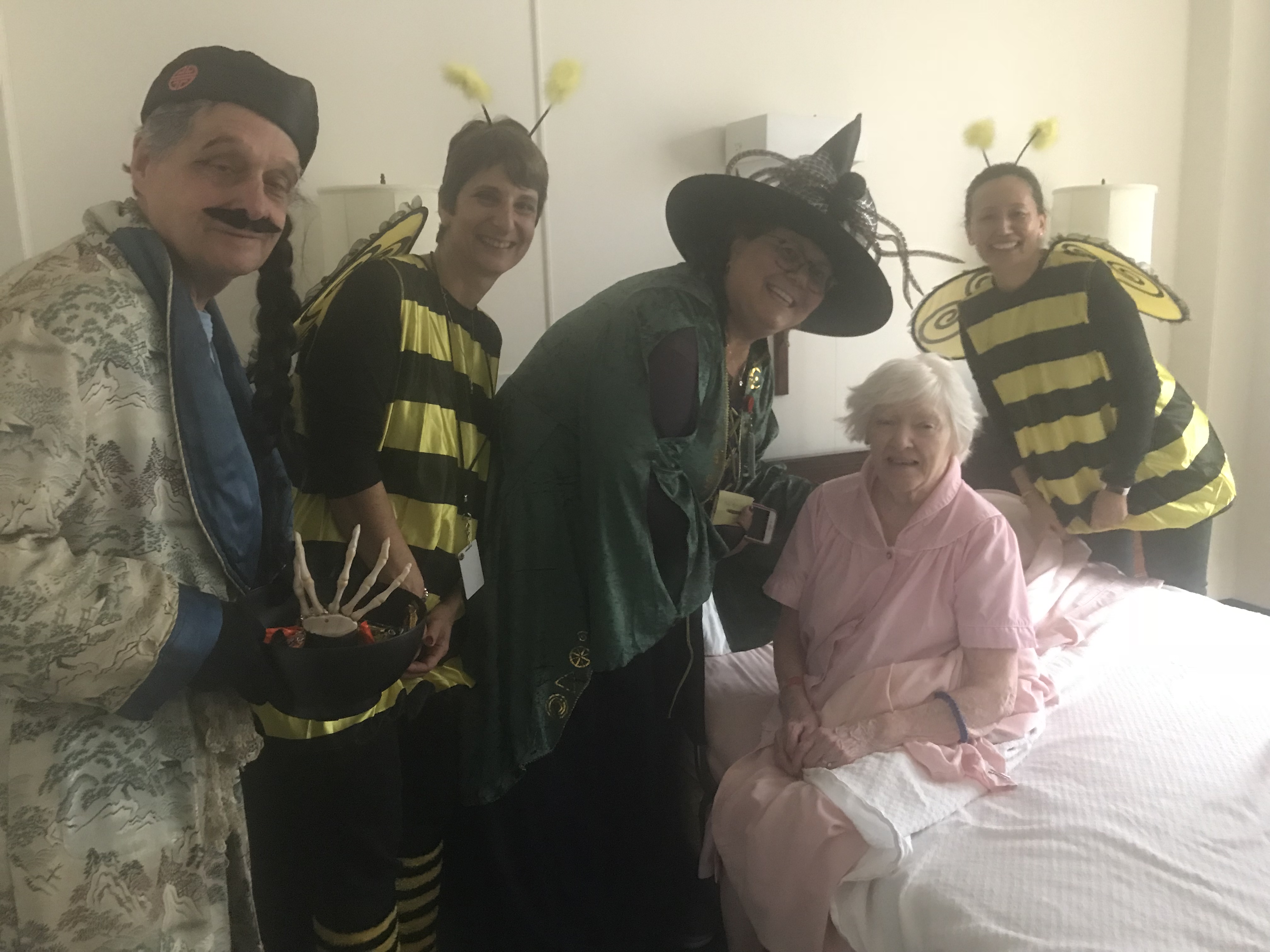Surpising a resident in bed on Halloween!